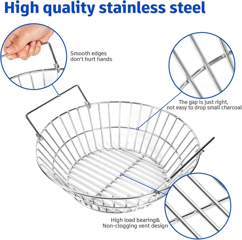 foedo Charcoal Basket, Stainless Steel Grill Ash Basket Fits for Big Green Egg Large/Kamado Joe Classic, Durable Folding Handle - Image 3